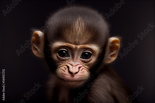 Portrait of  a baby monkey on a black background. generative ai © Julian