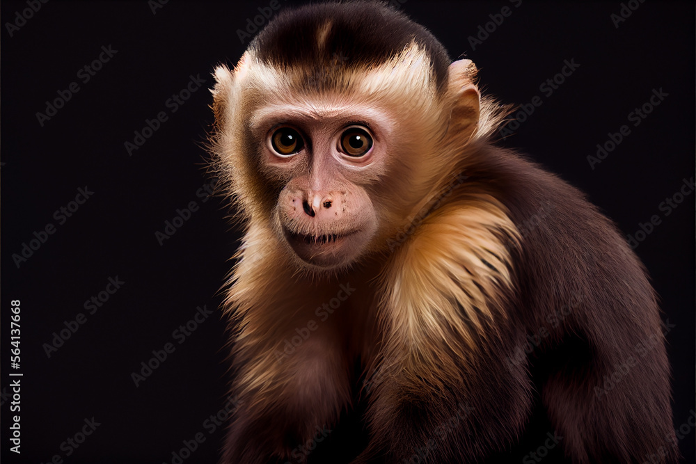 Portrait of a capuchin monkey on a black background. generative ai Portrait of a capuchin monkey on a black background. generative ai