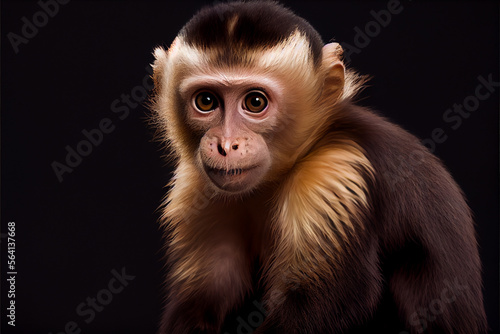 Portrait of  a capuchin monkey on a black background. generative ai © Julian