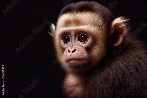 Portrait of a capuchin monkey on a black background. generative ai
