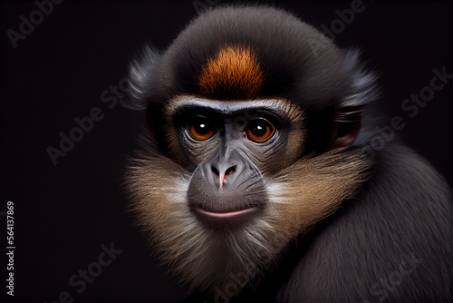 Portrait of a vervet monkey on a black background. generative ai