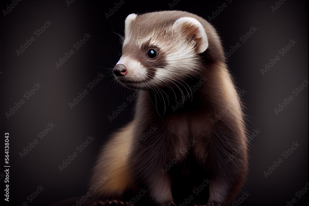 Portrait of  a ferret on a black background. generative ai