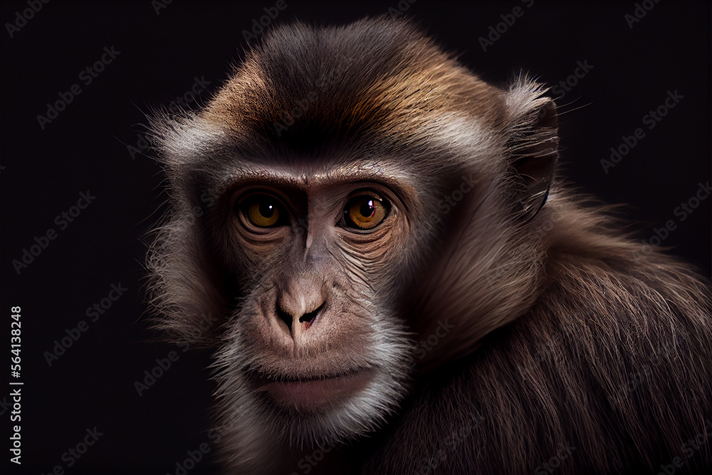Portrait of a macaque monkey on a black background. generative ai Portrait of a macaque monkey on a black background. generative ai