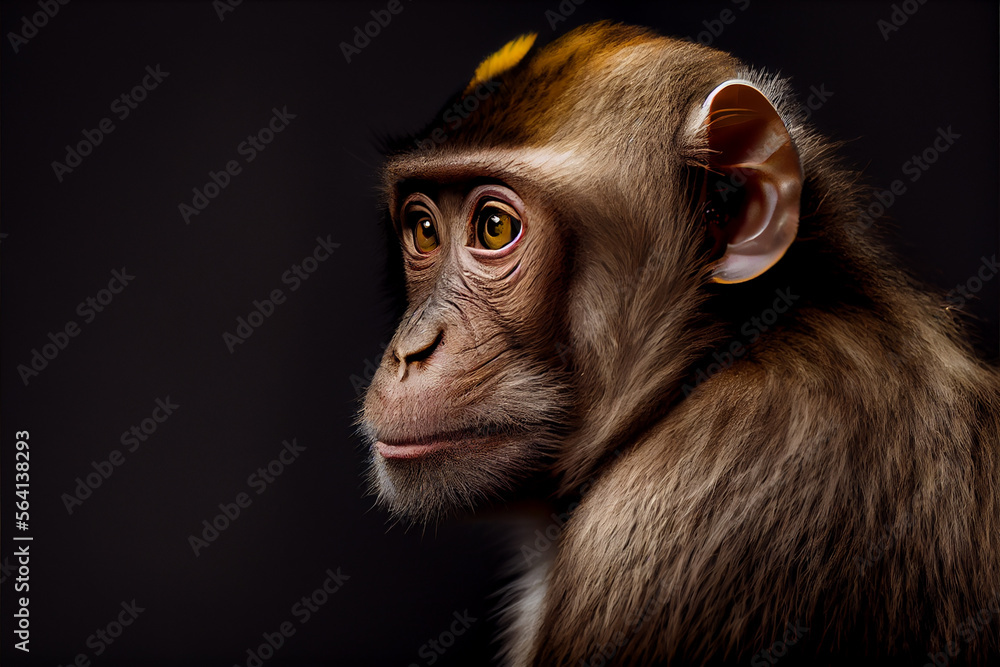 Portrait of a macaque monkey on a black background. generative ai Portrait of a macaque monkey on a black background. generative ai