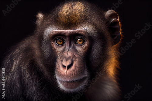 Portrait of  a macaque monkey on a black background. generative ai © Julian