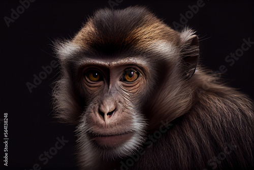 Portrait of a macaque monkey on a black background. generative ai