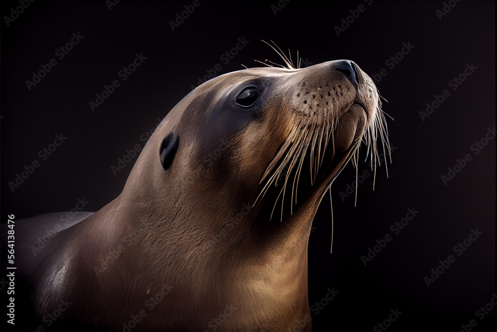 Obraz premium Portrait of a seal on a black background. generative ai