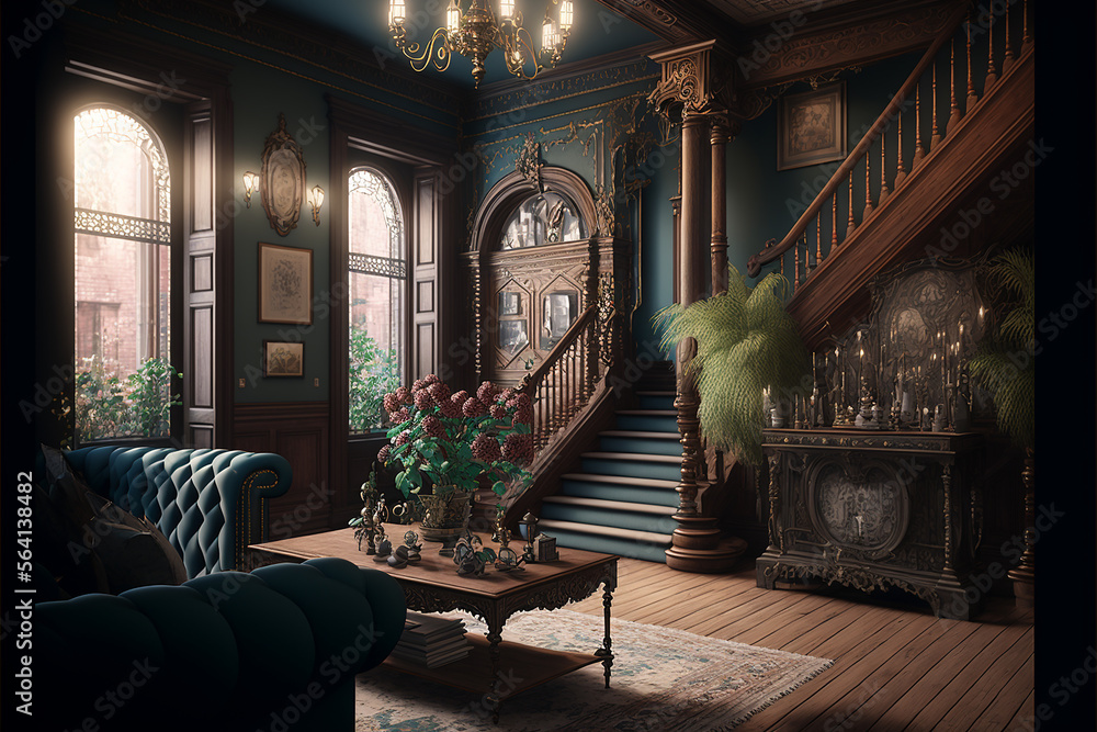 Fototapeta premium design living room victorian style. Generative AI