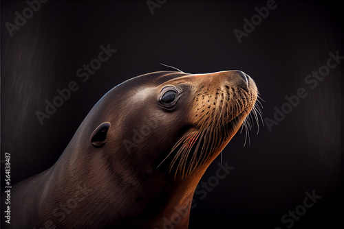 Portrait of a seal on a black background. generative ai
