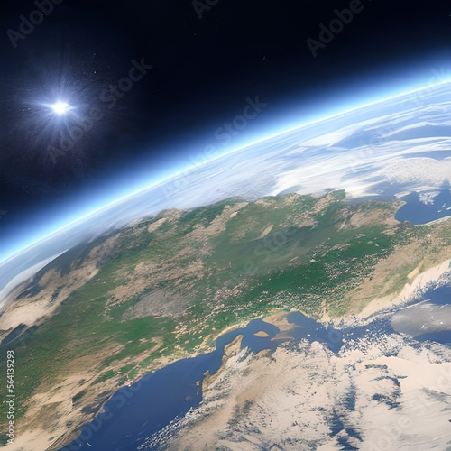 View of earth from space. Meteor hitting the planet earth. Beautiful view of planet earth from space.