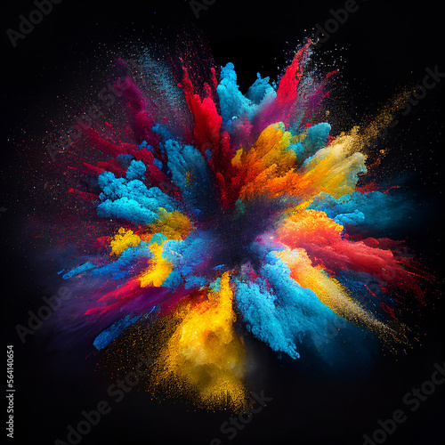 Colored powder explosion on black background. Generative AI