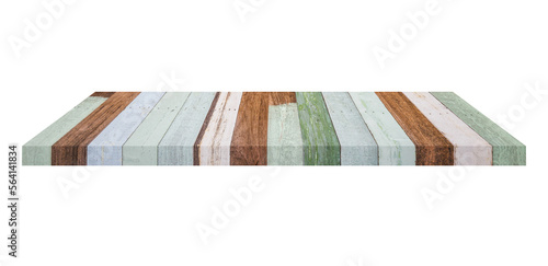 Wooden shelf on isolated white background with space