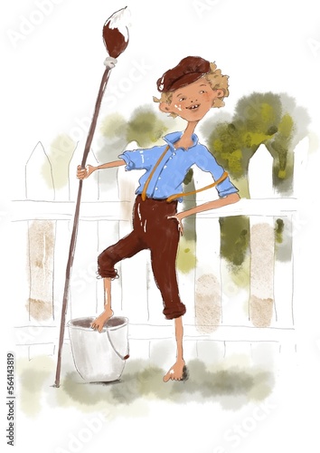 Bild auf Leinwand Tom Sawyer  naughty boy with paint bucket