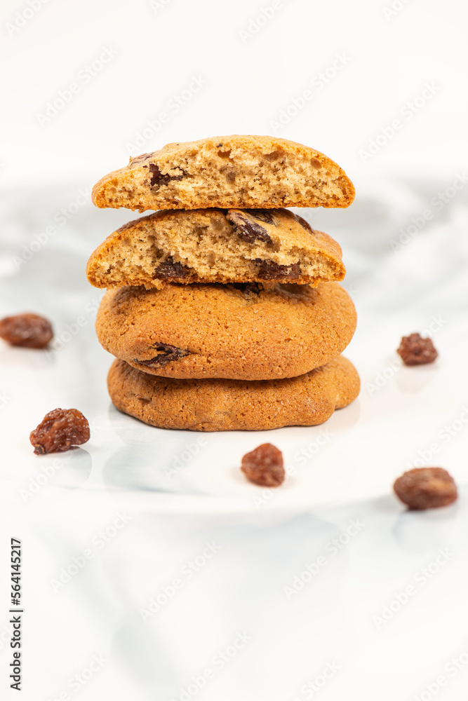 Fresh-baked golden hermit cookies filled with Australian organic raisins. Fresh-baked golden hermit cookies filled with Australian organic raisins.