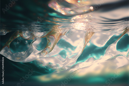 抽象的で波打つ水をイメージした美しい光の背景のイラスト, Generative AI