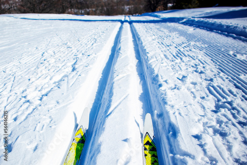 Photography cross-country skiing on the ski slope winter sports