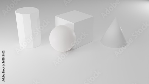 white geometric shapes , 3d rendering