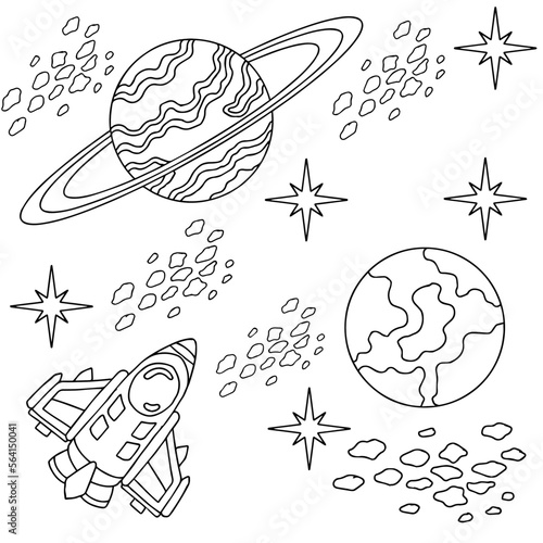 Design illustration Space planet coloring page for kid