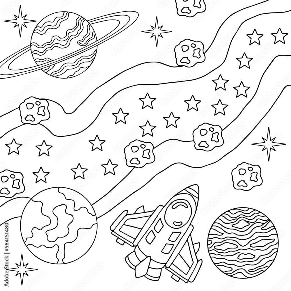 Design illustration Space planet coloring page for kid
