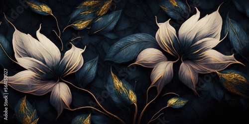 Luxurious dark floral background. Flower design for wallpaper for prints  covers. AI