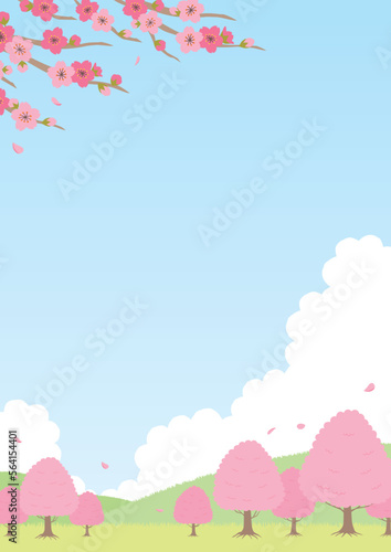 春の桜の風景のイラスト_縦_2
