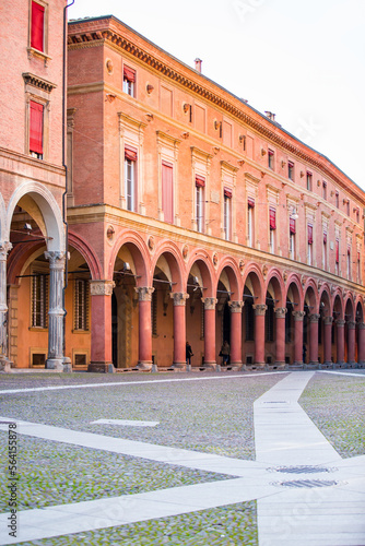 The characteristic porticoes of old town in the morning - Bologna, Italy photo