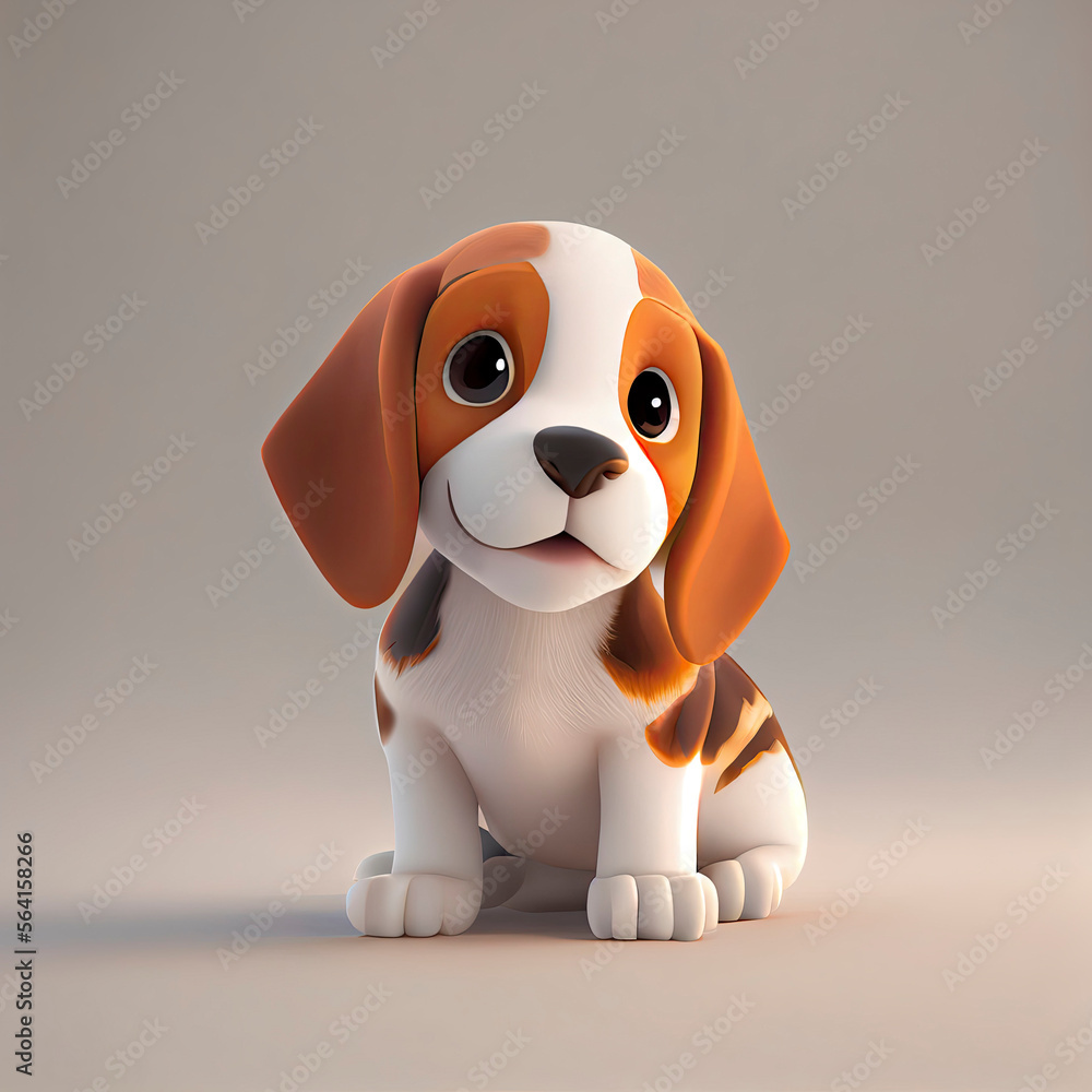 Cute cartoon little beagle puppy, 3d cartoon character. Generative AI. Cute cartoon little beagle puppy, 3d cartoon character. Generative AI.