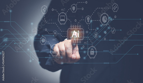 The concept of using AI technology to help in everyday work. AI Learning and Artificial Intelligence Concept. Business , internet, networking,Communication concept.