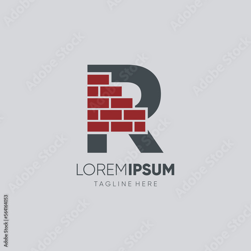 Letter R Brick Logo Design Vector Icon Graphic Emblem Illustration