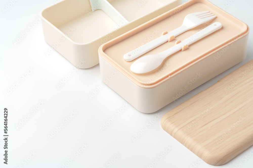 Food container with wooden lid isolated on white background Food container with wooden lid isolated on white background