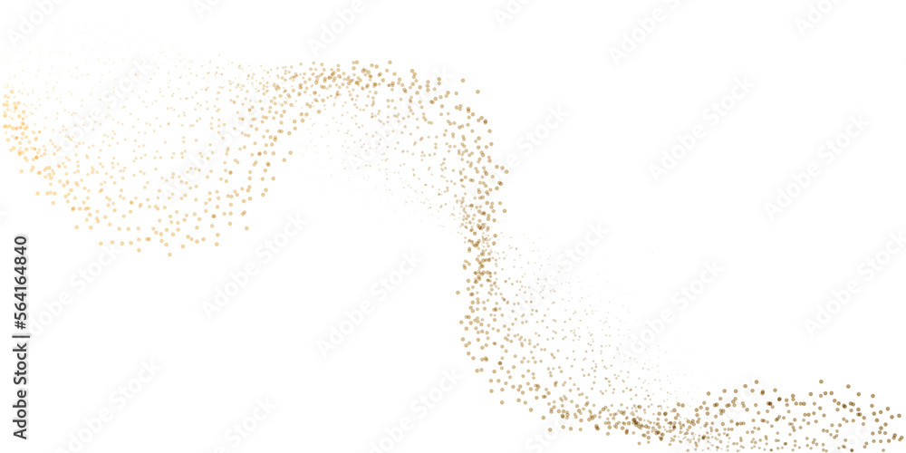 Abstract dots particles flowing wavy gold gradient isolated on transparent background for design elements in concept of luxury, technology, energy, science, music.