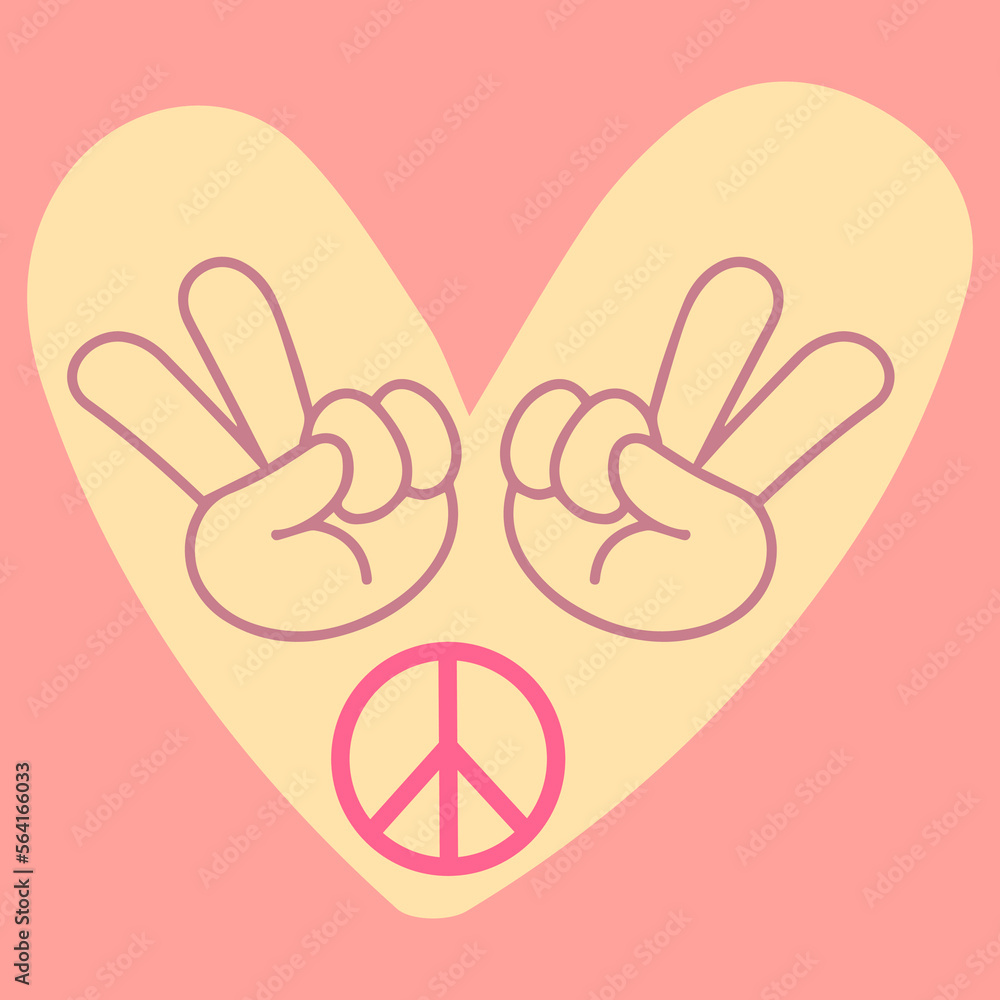 Obraz premium Icon, sticker in hippie style with heart, peace sign and victory sign