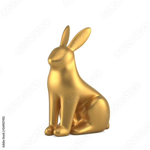 Metallic glossy Easter rabbit golden statuette isometric decorative element 3d icon realistic vector