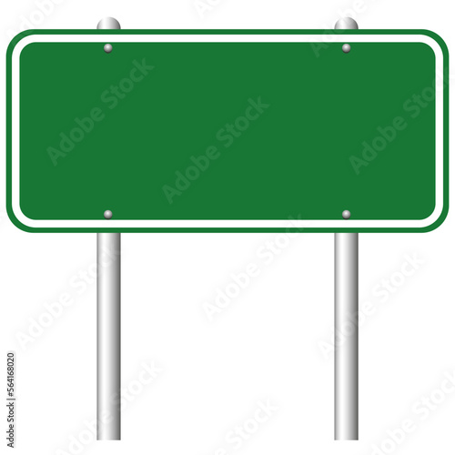 Blank rectangle shaped green road sign on white background