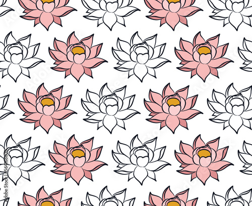 The seamless background with pink stylized lotus.