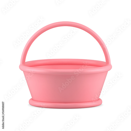 Pink empty ceramic bucket cultural traditional Easter accessory chicken painted eggs 3d icon vector