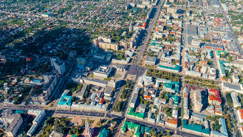 Tambov, Russia. International street. Lenin Square. Panoramic view of the city from the air, Aerial View