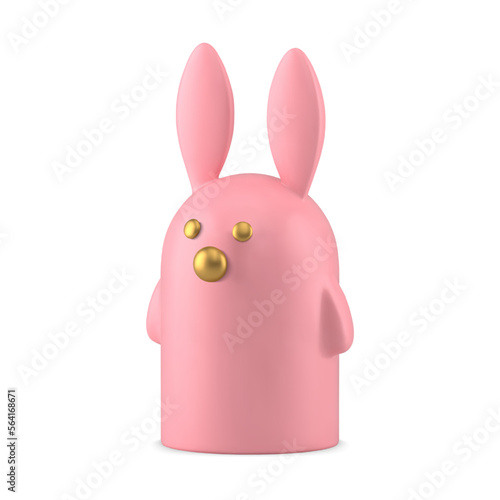 Pink Easter bunny porcelain decorative statuette bauble 3d icon element design realistic vector