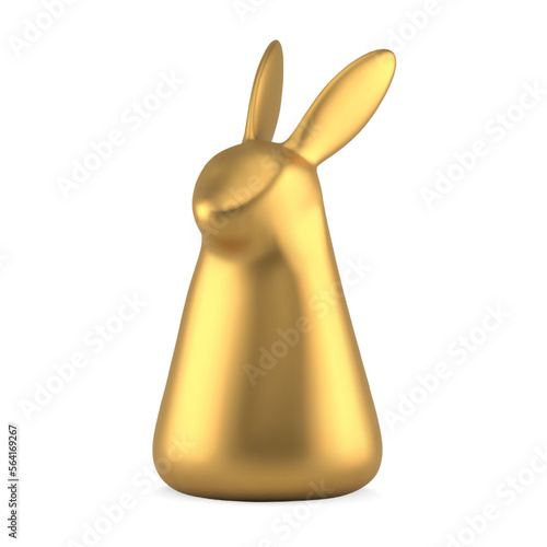 Golden Easter rabbit metallic minimalist statuette for holiday celebration 3d icon realistic vector