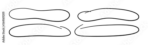 Hand drawn long circle ovals set. Ellipses of long widths. Highlight circle frames. Elipses and ovals in doodle style. Set of vector illustration isolated on white background.