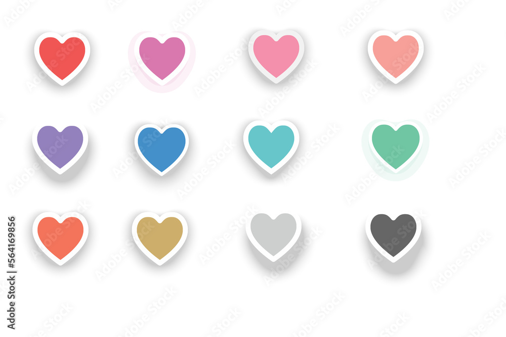 3d hearts, various colors, beautiful, white background  png file