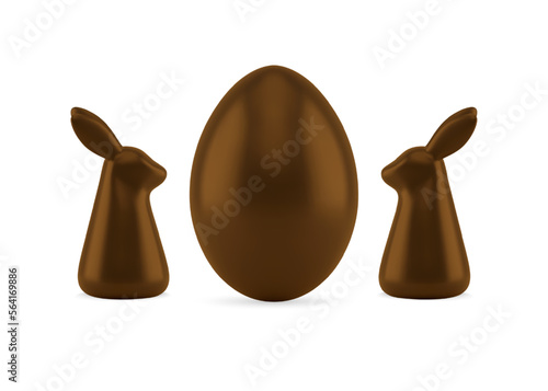 Two Easter bunny with chocolate egg delicious festive holiday dessert 3d icon realistic vector