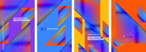 Set of abstract backgrounds - overlapping triangles with fluid gradients design. Collection of covers, templates, flyers, placards, brochures, banners