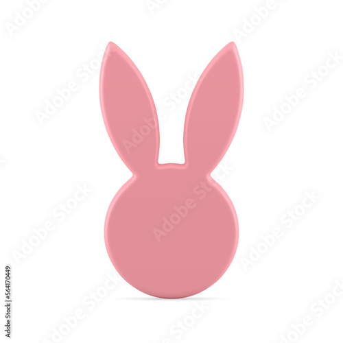 Easter bunny pink head abstract minimalist statuette slim decor element 3d icon realistic vector