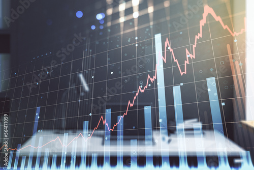 Wallpaper Mural Abstract creative financial graph and modern desktop with computer on background, forex and investment concept. Multiexposure Torontodigital.ca