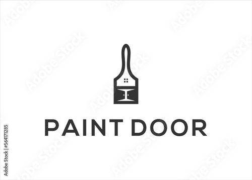 paint brush and door home logo design vector template