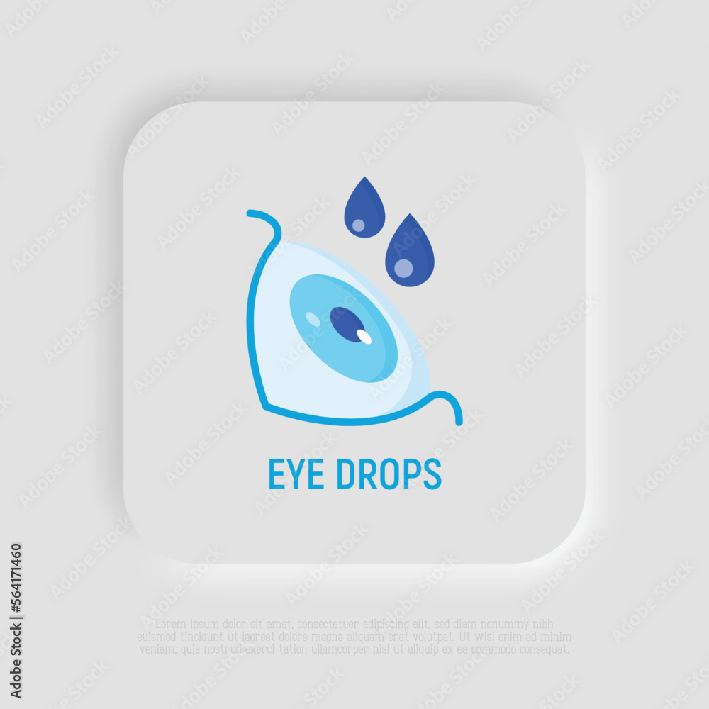 Obraz premium Eye drops for conjunctivitis, fatigue, moisturizing. Medical treatment. Flat icon. Vector illustration.
