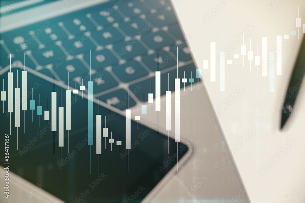 Multi exposure of abstract financial diagram on computer background, banking and accounting concept Multi exposure of abstract financial diagram on computer background, banking and accounting concept