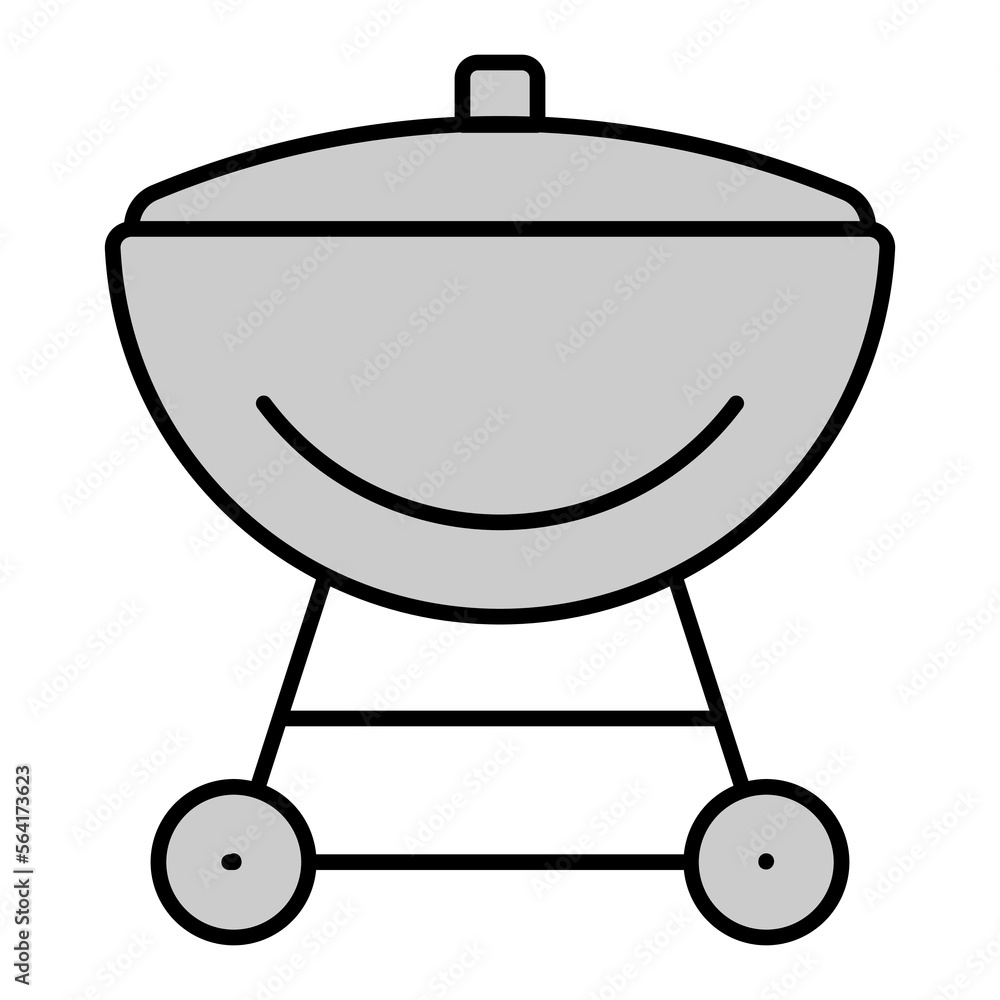 Barbecue spherical shape on wheels with lid - icon, illustration on white background, grey style Barbecue spherical shape on wheels with lid - icon, illustration on white background, grey style