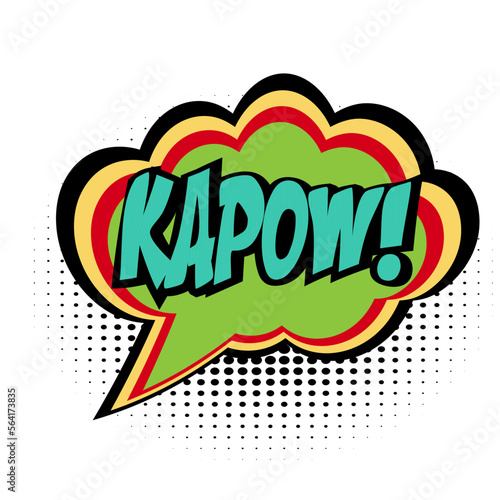 Kapow comic book speech bubble, loud explosion sound effect. Superhero. Halftone